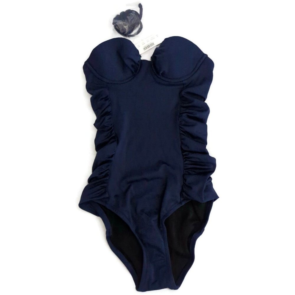 J.Crew Ruched Underwire Tank‎ One Piece Swimsuit Navy Blue Womens Size 0 #16498